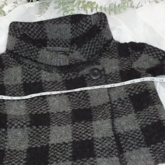 Vintage Carole Little Women's Black Gray Wool Jacket Plaid Wrap Double Button S - Picture 12 of 13